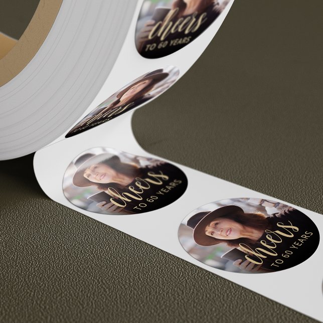 60th Birthday Party Photo Cheers Classic Round Sticker (Creator Uploaded)