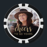 60th Birthday Party Photo Cheers Poker Chips<br><div class="desc">These custom 60th birthday poker chips feature the guest of honor's photo,  along with the word "Cheers" in elegant gold-colored calligraphy script. A dark screen helps make the text pop. A great way to celebrate someone who's turning sixty!</div>