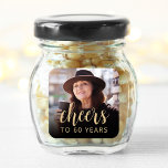 60th Birthday Party Photo Cheers Square Sticker<br><div class="desc">This custom 60th birthday sticker features the guest of honor's personalized photo and birthday,  along with the word "Cheers" in elegant gold-colored calligraphy script. A dark screen helps make the text pop. A great way to celebrate someone who's turning sixty!</div>