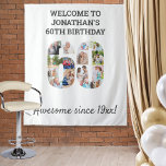 60th Birthday Party Photo Collage Backdrop<br><div class="desc">Create your own photo collage tapestry for a 60th birthday party. These wall hangings make a great backdrop, welcome sign or photobooth. The template is set up for you to add your own photographs, which automatically form the number 60. You can also edit all of the wording. The sample wording...</div>