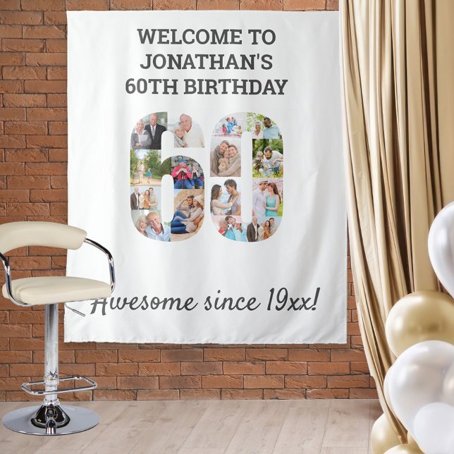 60th Birthday Party Photo Collage Backdrop (Creator Uploaded)