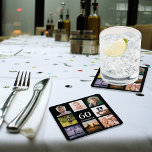 60th birthday party photo collage guy black square paper coaster<br><div class="desc">A coaster for a 60th birthday party for a guy,  celebrating his life with a collage of 8 of your own photos.  Templates for the age 60 and a date.  Date of birth or the date of the party.  White colored letters.  Black background.</div>