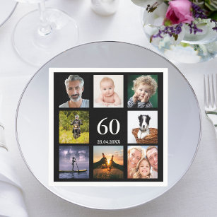 60th birthday party photo collage guys black napkins