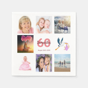 60th birthday party photo collage napkins