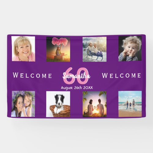 60th birthday party photo collage purple banner