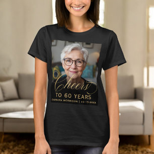 60th Birthday Party Photo Gold Script Cheers  T-Shirt