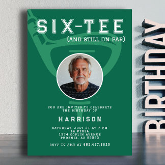 60th Birthday Party Photo Modern Golf Green Invit Invitation