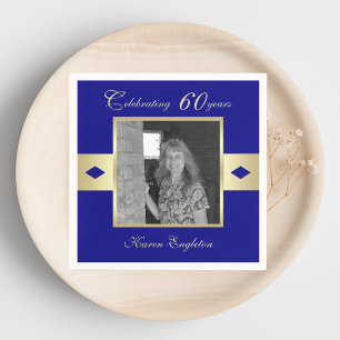 60th Birthday Party Photo on Navy Blue Napkins