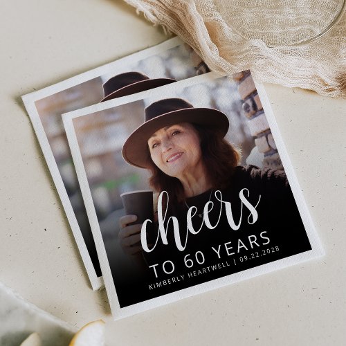 60th Birthday Party Photo White Script Cheers Napkins