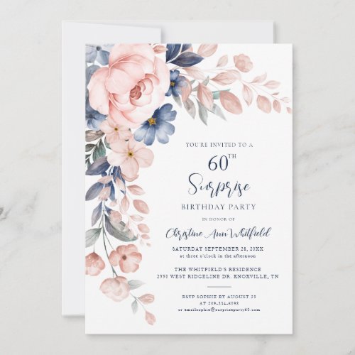 60th Birthday Party Pink Floral Invitation