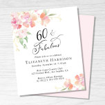 60th Birthday Party Pink Floral Invitation<br><div class="desc">Elegant,  chic and budget-friendly 60th birthday party invitation featuring "60 & Fabulous" in stylish script and delicate pink and coral floral watercolor bouquets with gold accents. Personalize with her name and the party details.</div>