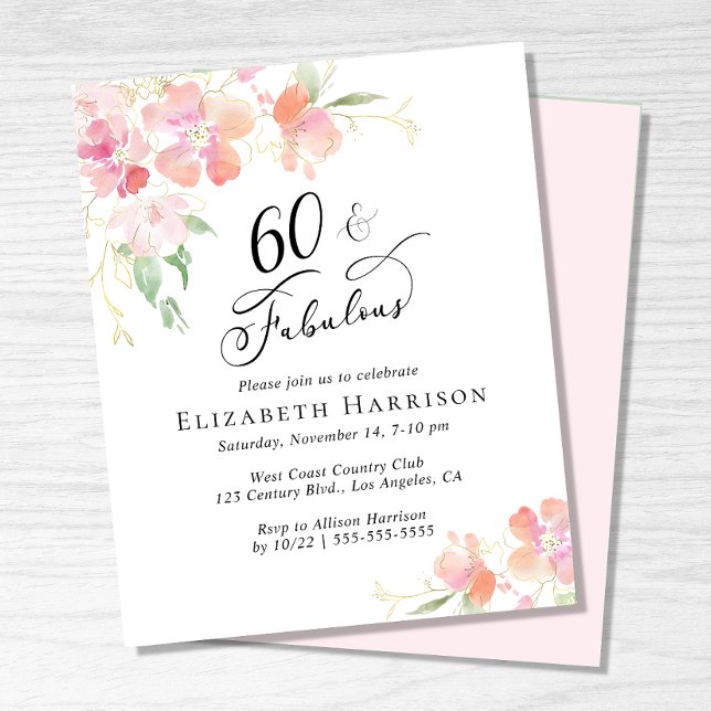 60th Birthday Party Pink Floral Invitation (Creator Uploaded)