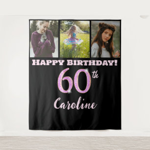 60th Birthday Party, Pink Glitter & 3 photos Tapestry