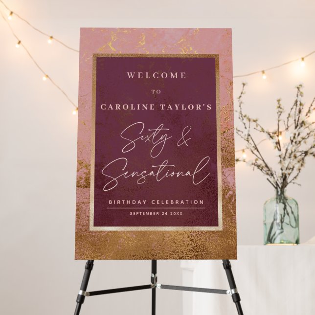 60th Birthday Party Pink Gold Welcome Sign (In Situ (Stand))