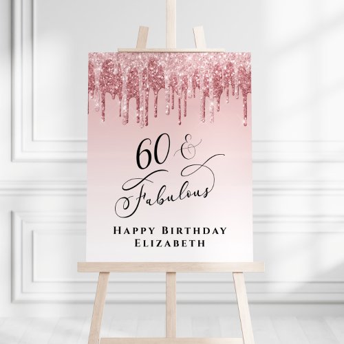 60th Birthday Party Pink Rose Gold Glitter Foam Board