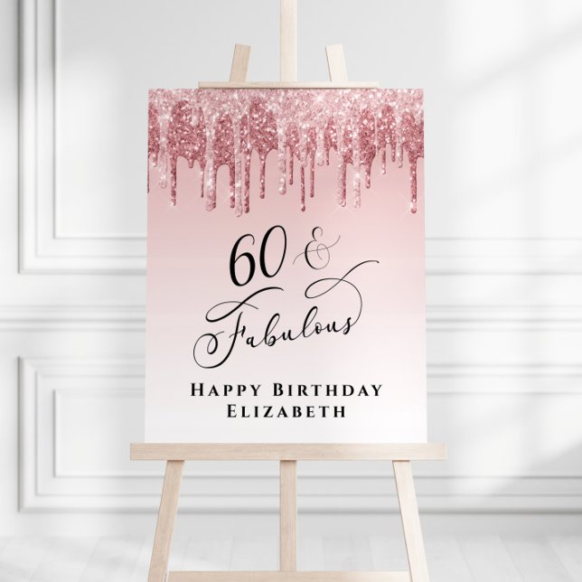 60th Birthday Party Pink Rose Gold Glitter Foam Board (Creator Uploaded)