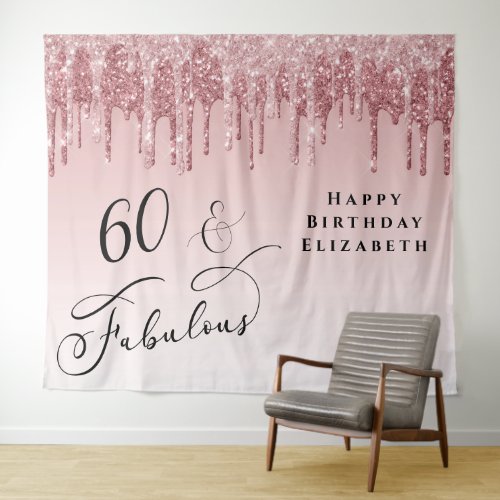 60th Birthday Party Pink Rose Gold Glitter