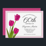 60th Birthday Party Pink Tulips Invitation<br><div class="desc">This elegant birthday party invitation features a bold graphic of dark pink tulips on a white background with a light pink border.</div>