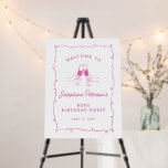 60th Birthday Party Pink Whimsical Doodle Welcome Foam Board<br><div class="desc">Festive pink doodle design features two hands toasting with wine glasses. All of the text is editable.</div>