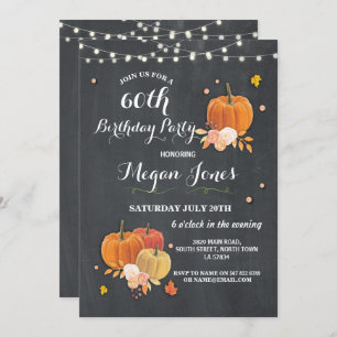 60th Birthday Party Pumpkin Rustic Chalk Invite 40