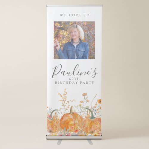 60th Birthday Party Pumpkin Wildflower Photo Retractable Banner