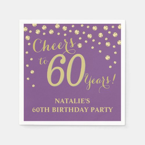 60th Birthday Party Purple and Gold Diamond Napkins