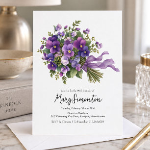 60th Birthday Party Purple Floral Bouquet Invitation