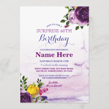 60th Birthday Party Purple Floral Pink Invite by WOWWOWMEOW at Zazzle