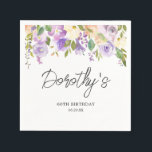 60th Birthday Party Purple Rose Floral Custom Napkins<br><div class="desc">Beautiful napkin for your 60th birthday party celebration. Purple and white roses create a beautiful floral frame. The birthday celebrant's name,  60th Birthday and date are placed in the center.</div>