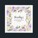 60th Birthday Party Purple Rose Floral Monogram Napkins<br><div class="desc">Beautiful napkin for your 60th birthday party celebration. Purple and white roses create a beautiful floral frame. The birthday celebrant's name,  65th Birthday and date are placed in the center.</div>
