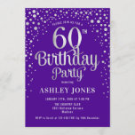 60th Birthday Party - Purple & Silver Invitation<br><div class="desc">60th Birthday Party Invitation.
Elegant design in royal purple and faux glitter silver. Features stylish script font and confetti. Message me if you need custom age.</div>