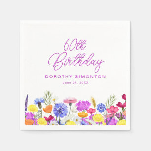 60th Birthday Party Purple Wildflower Custom Napkins