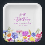 60th Birthday Party Purple Wildflower Custom Paper Plates<br><div class="desc">A pretty watercolor wildflower border decorates the bottom of this birthday party custom paper plate. The colorful wildflowers are perfect for a spring or summer birthday party. The birthday celebrant's name and birthday are included for you to personalize. All text is editable.</div>