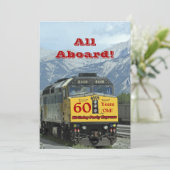 60th Birthday Party Railroad Train Yellow Engine Invitation (Standing Front)