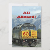 60th Birthday Party Railroad Train Yellow Engine Invitation (Front)