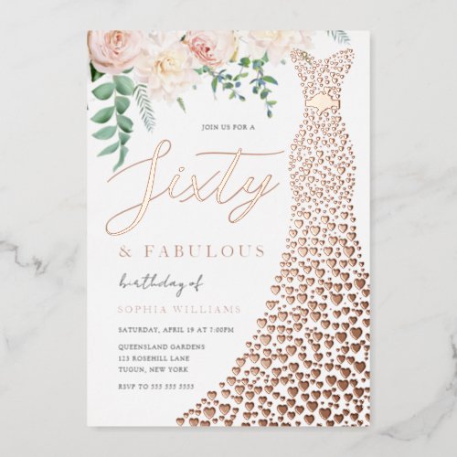 60th Birthday Party Real Rose Gold Foil Invitation