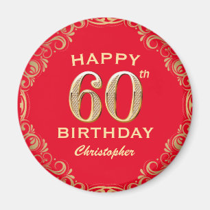 60th Birthday Party Red and Gold Glitter Frame Magnet