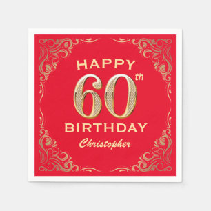 60th Birthday Party Red and Gold Glitter Frame Napkins