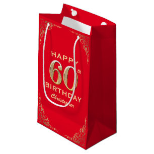 60th Birthday Party Red and Gold Glitter Frame Small Gift Bag
