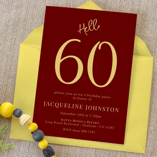 60th Birthday Party Red And Gold Hello 60 Invitation