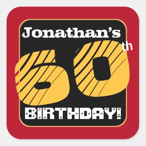 60th Birthday Party Red Black Gold Add Name A21 Square Sticker