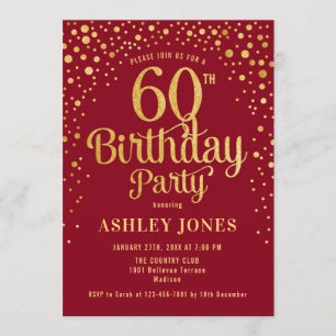 60th Birthday Party - Red & Gold Invitation
