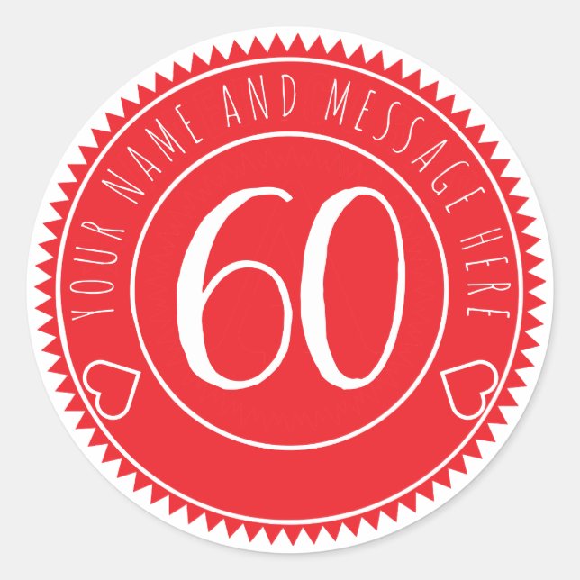 60th Birthday Party Retro Bright Red Classic Round Sticker (Front)