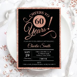 60th Birthday Party - Rose Gold Black ANY AGE Invitation<br><div class="desc">60th birthday party invitation for women. Elegant invite card in black with faux glitter rose gold foil. Features typography script font. Cheers to 60 years! Can be personalized into any year. Perfect for a milestone adult bday celebration.</div>