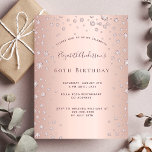 60th birthday party rose gold diamond invitation postcard<br><div class="desc">A modern, stylish and glamorous invitation for a woman's 60th birthday party. A faux rose gold metallic looking background with an elegant faux rose gold diamond sprinkle. The name is written with a modern dark rose gold colored hand lettered style script. Templates for your party details. Back: rose gold background....</div>