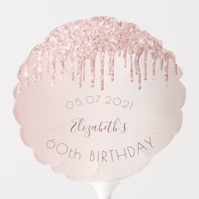 60th birthday party rose gold glitter drips glam balloon (Front)