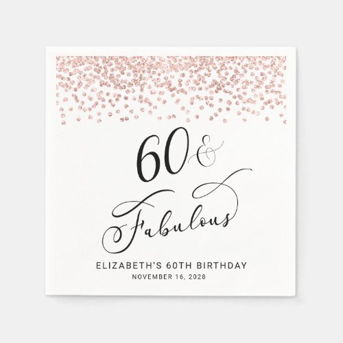 60th Birthday Party Rose Gold Glitter Napkins