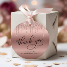 60th Birthday Party Rose Gold Glitter Thank You Favor Tags