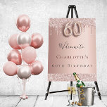 60th birthday party rose gold glitter welcome foam board<br><div class="desc">A welcome board for a girly and glamorous 60th birthday party.  A rose gold faux metallic looking background decorated with faux glitter drips,  paint dripping look.   Personalize and add a name.  Number 60 is written with a balloon style font.  
Back: no design</div>