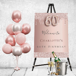60th birthday party rose gold glitter welcome foam board